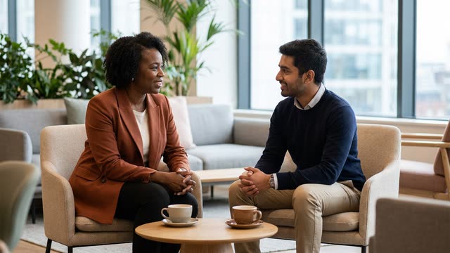 A mentor and a younger professional talking through career options